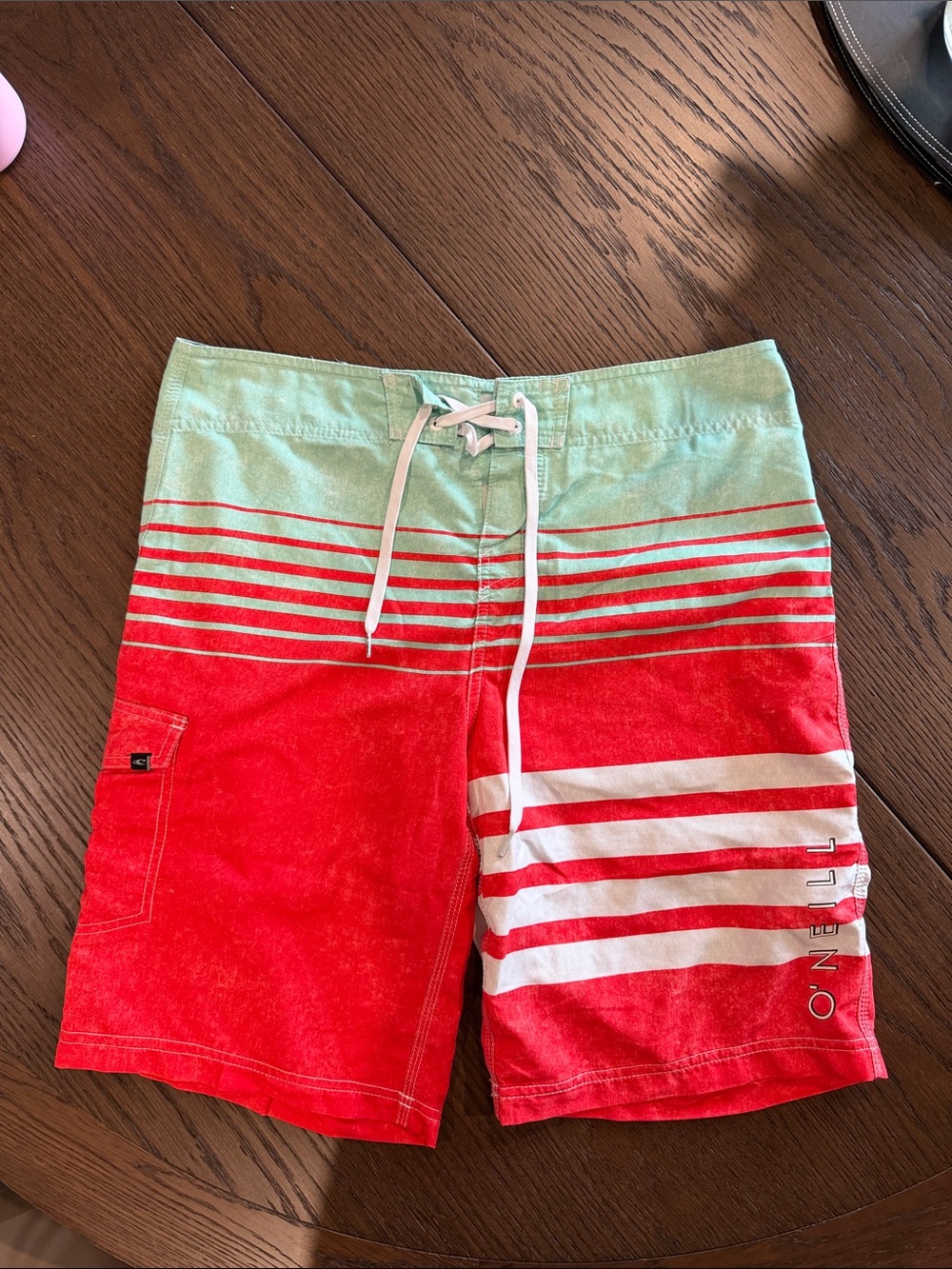O'Neill Red and Mint Stripe Men's Hybrid Board Shorts